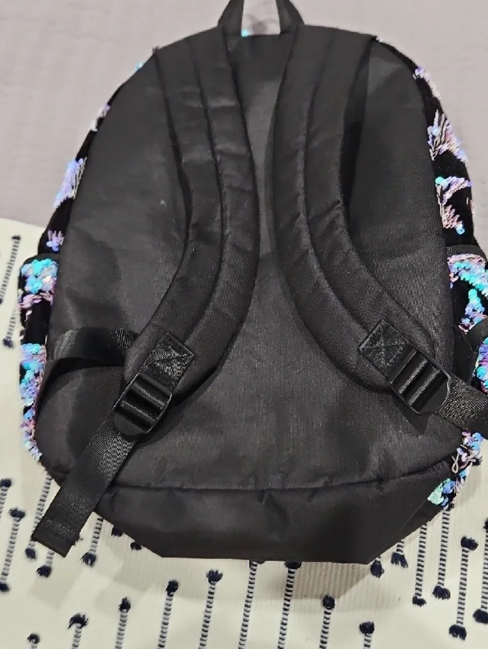 Justice Black Backpack with Iridescent Sequin Stars
